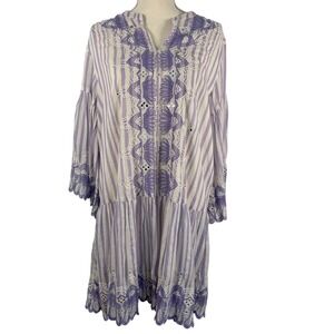 Ollari Anthropologie Purple Striped Embroidered Mirror Sequin Tunic Dress Medium